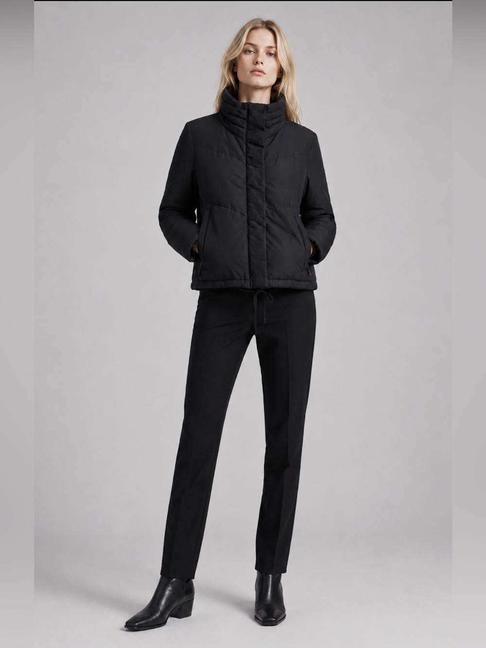 Helmut Helmut Lang Black Padded Puffer Jacket Size P Zip Snap Funnel Collar